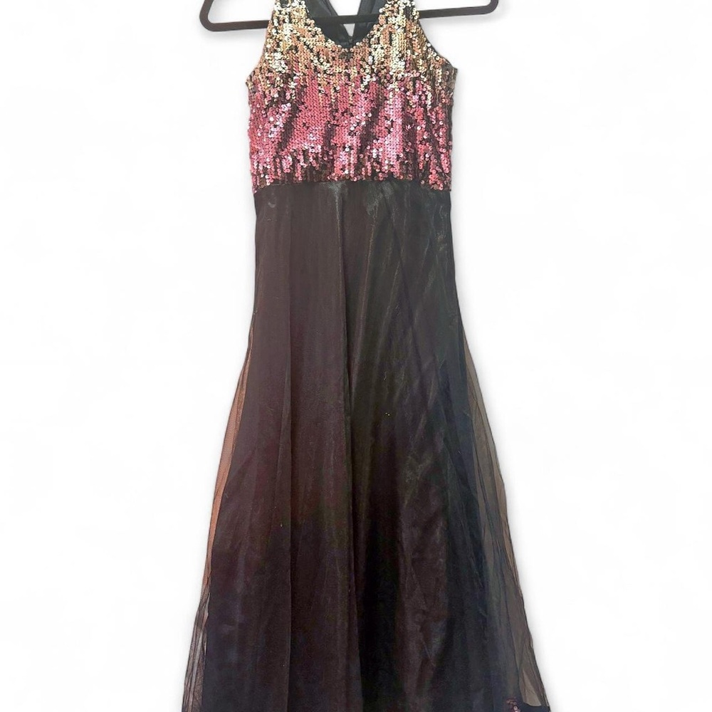 Sequin Accent Black Maxi Dress with Pink Gold Bodice